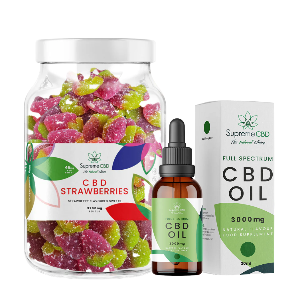 SupremeCBD Strong Start bundle with 3000mg oil and gummies
