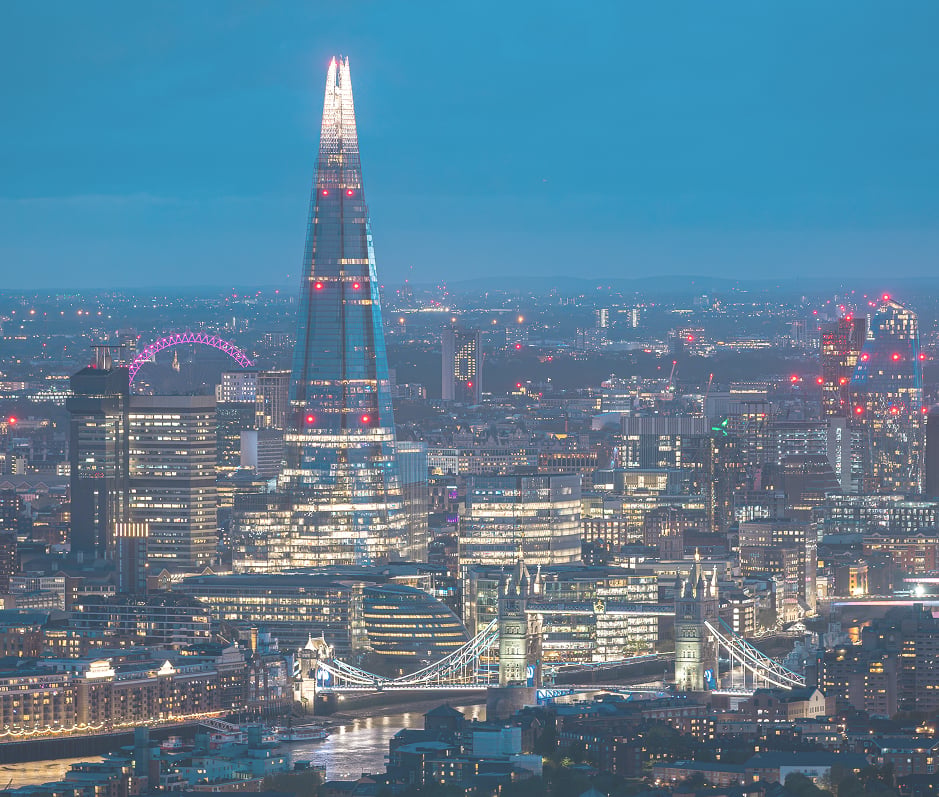 The Shard and London landmarks viewed from above