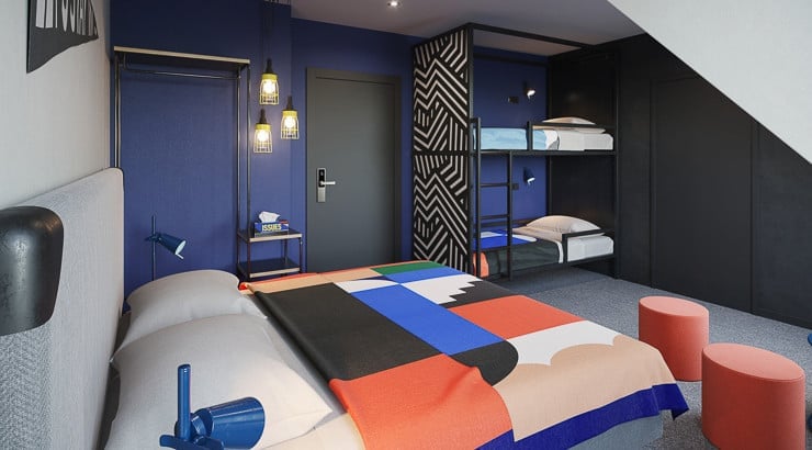 Family Room de The Social Hub con literas y espacio compartido
