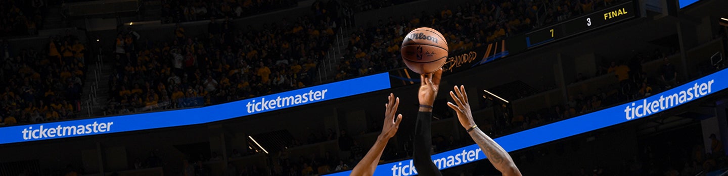 NBA basketball players in a Ticketmaster league header image