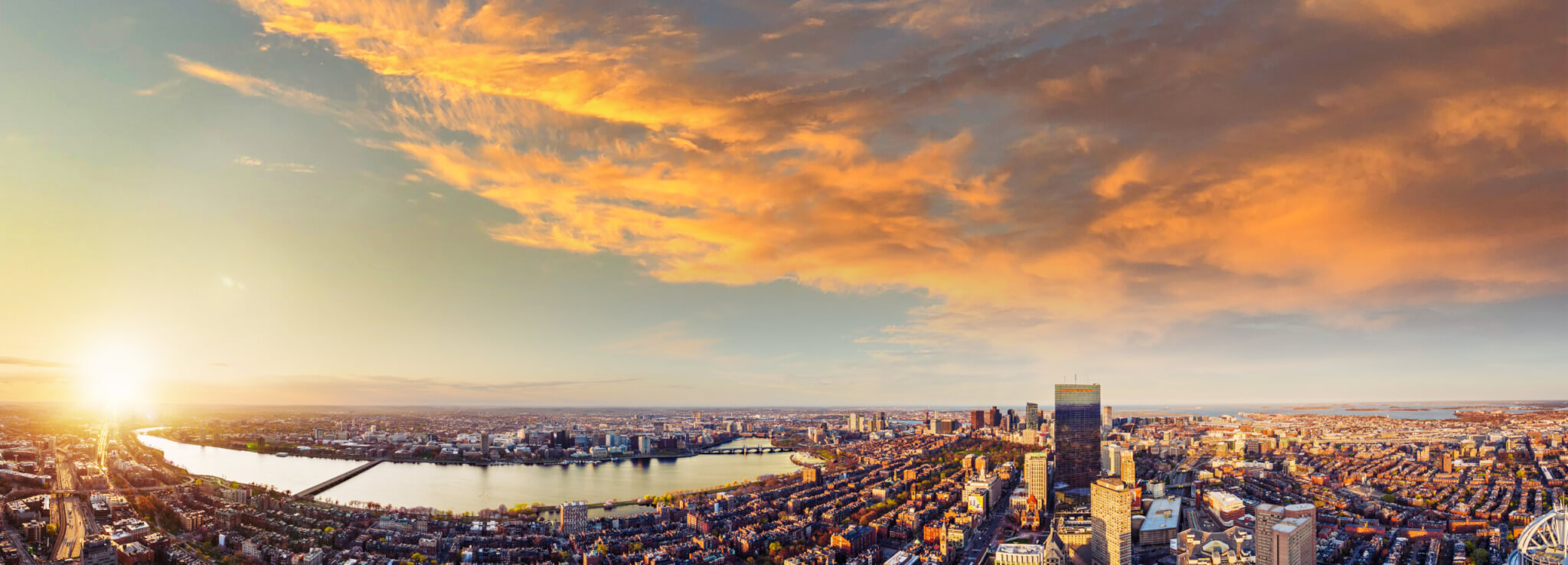 Sunset panorama over Boston from View Boston