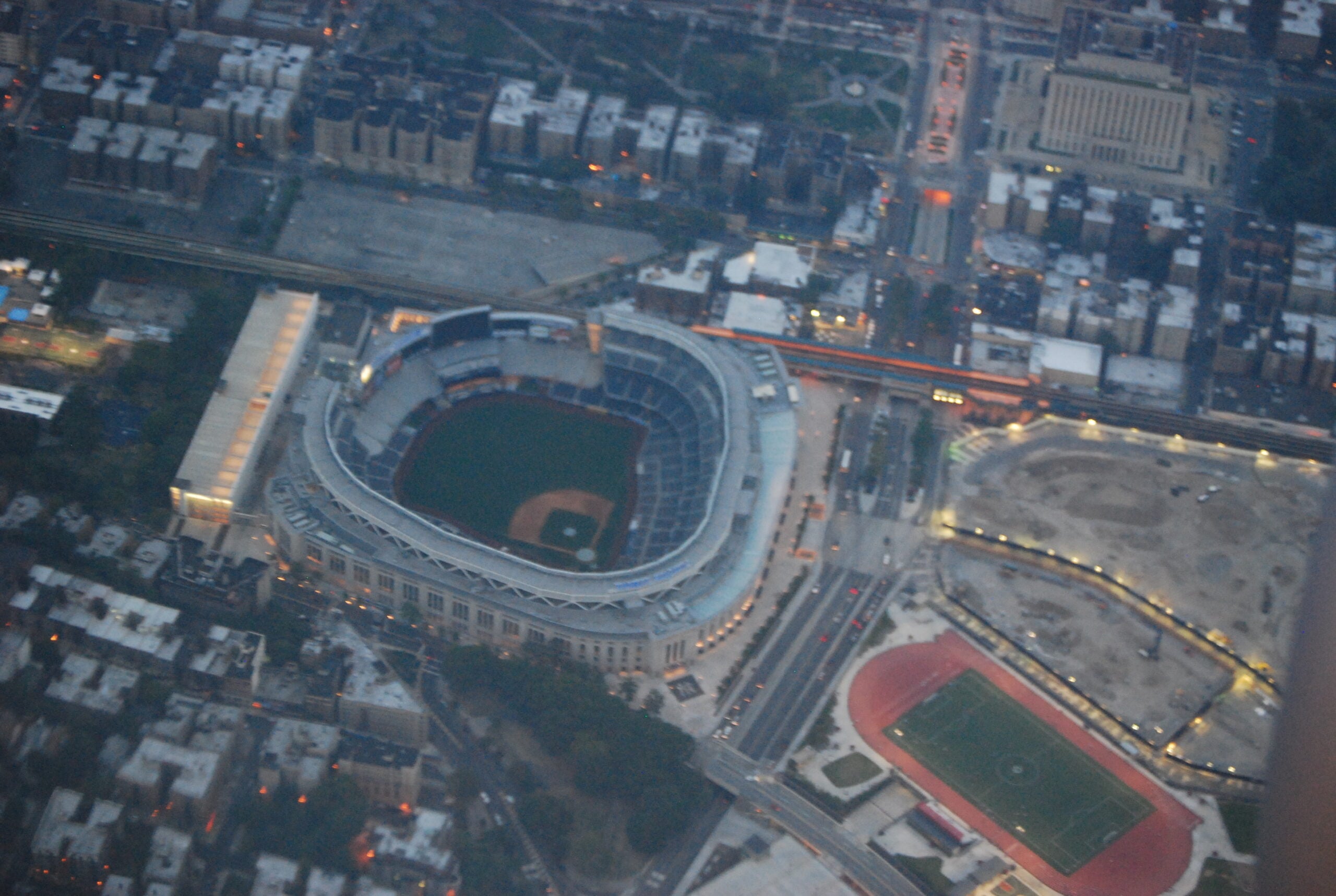 Aerial view of Yankee Stadium and its surrounding streets