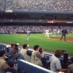 Wide view of Yankee Stadium stands during a baseball game