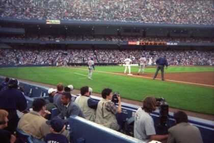 Wide view of Yankee Stadium stands during a baseball game