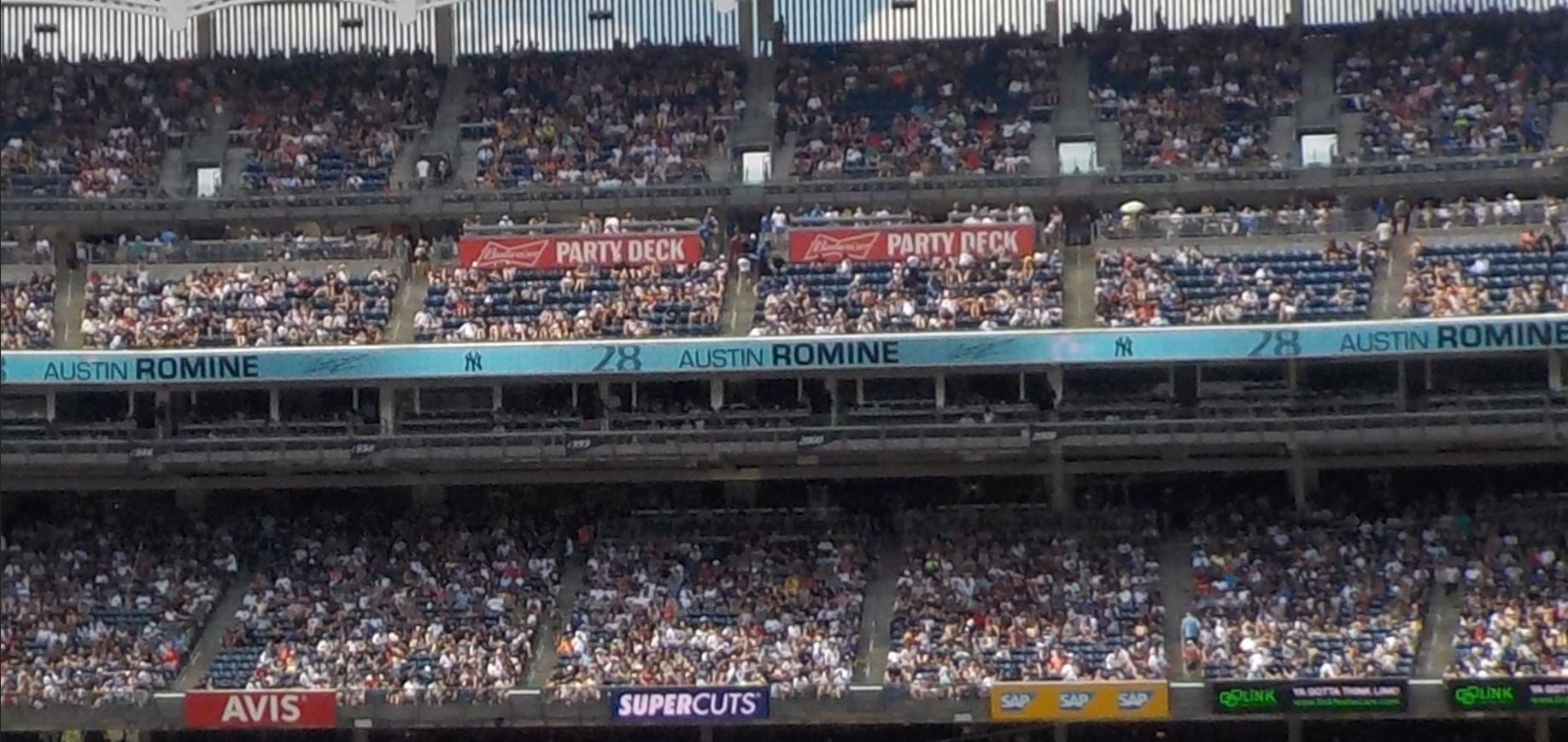 Yankee Stadium scoreboard and historic frieze detail