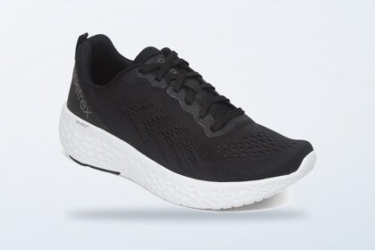 Black Aetrex Danika arch support sneaker shown from the side