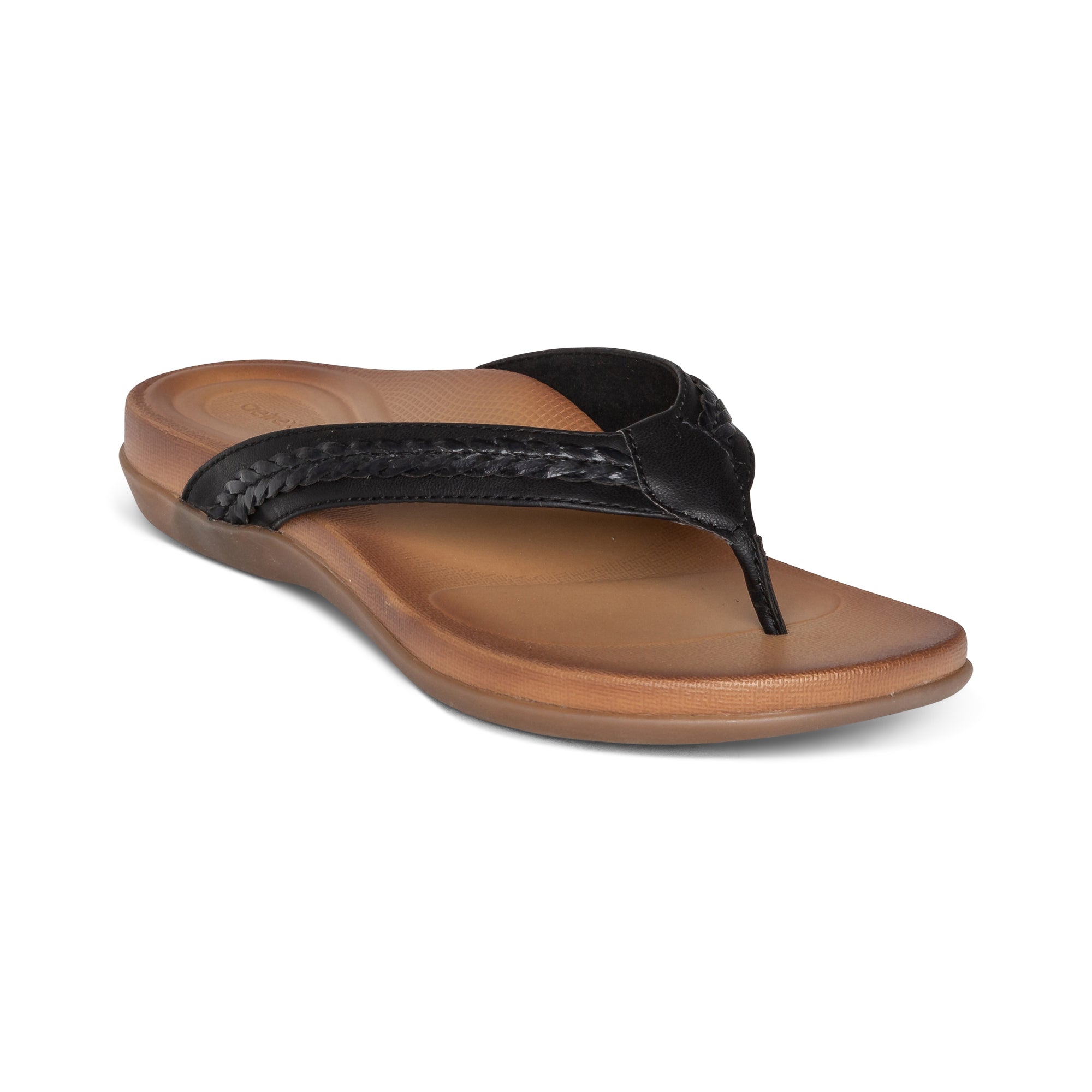 Aetrex Emmy black braided thong sandal