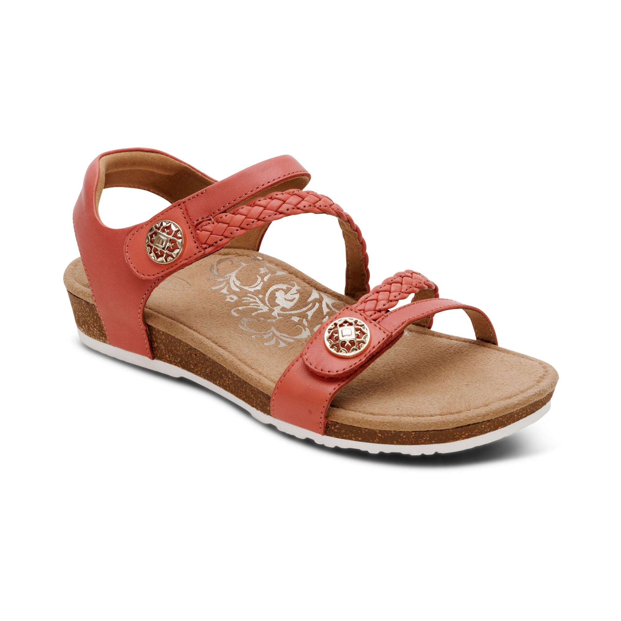 Aetrex Jillian antique rose braided quarter strap sandal
