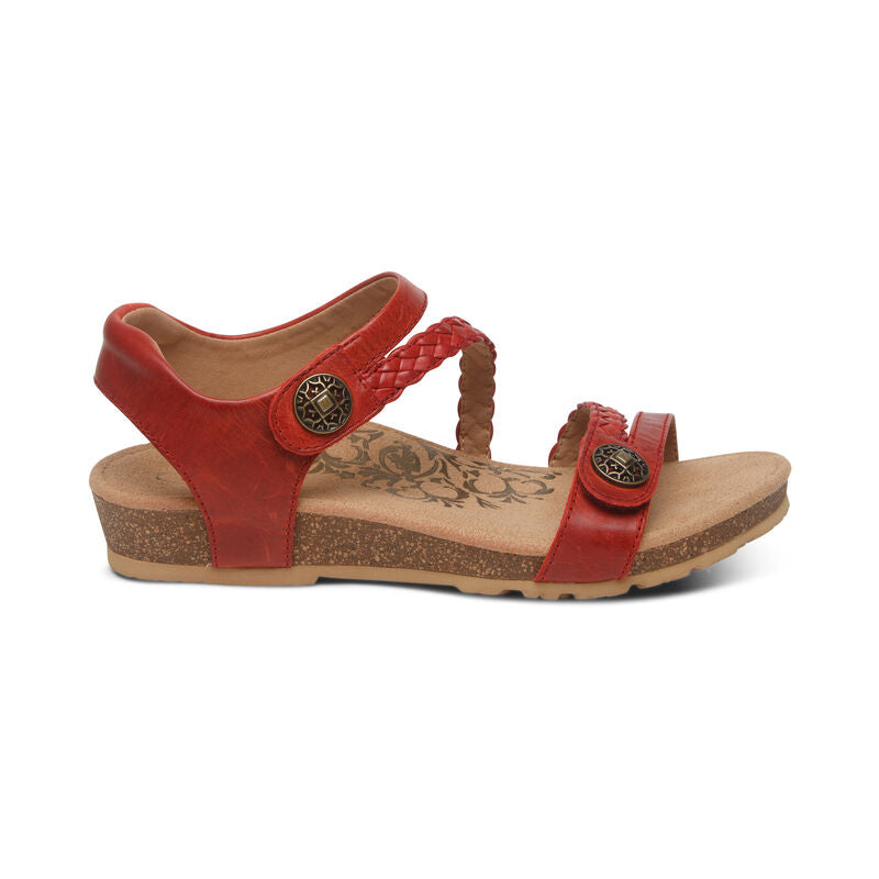 Red Aetrex Jillian braided quarter strap sandal