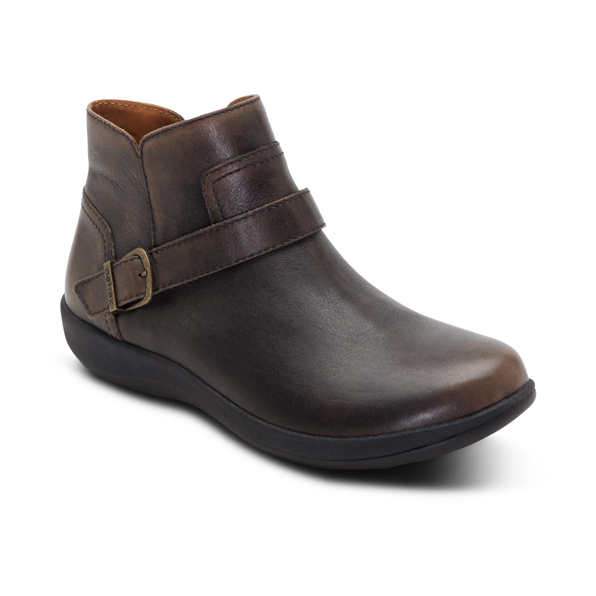 Aetrex Leah earth leather buckle bootie