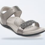 Aetrex Maria jeweled gunmetal sandal shown from the side