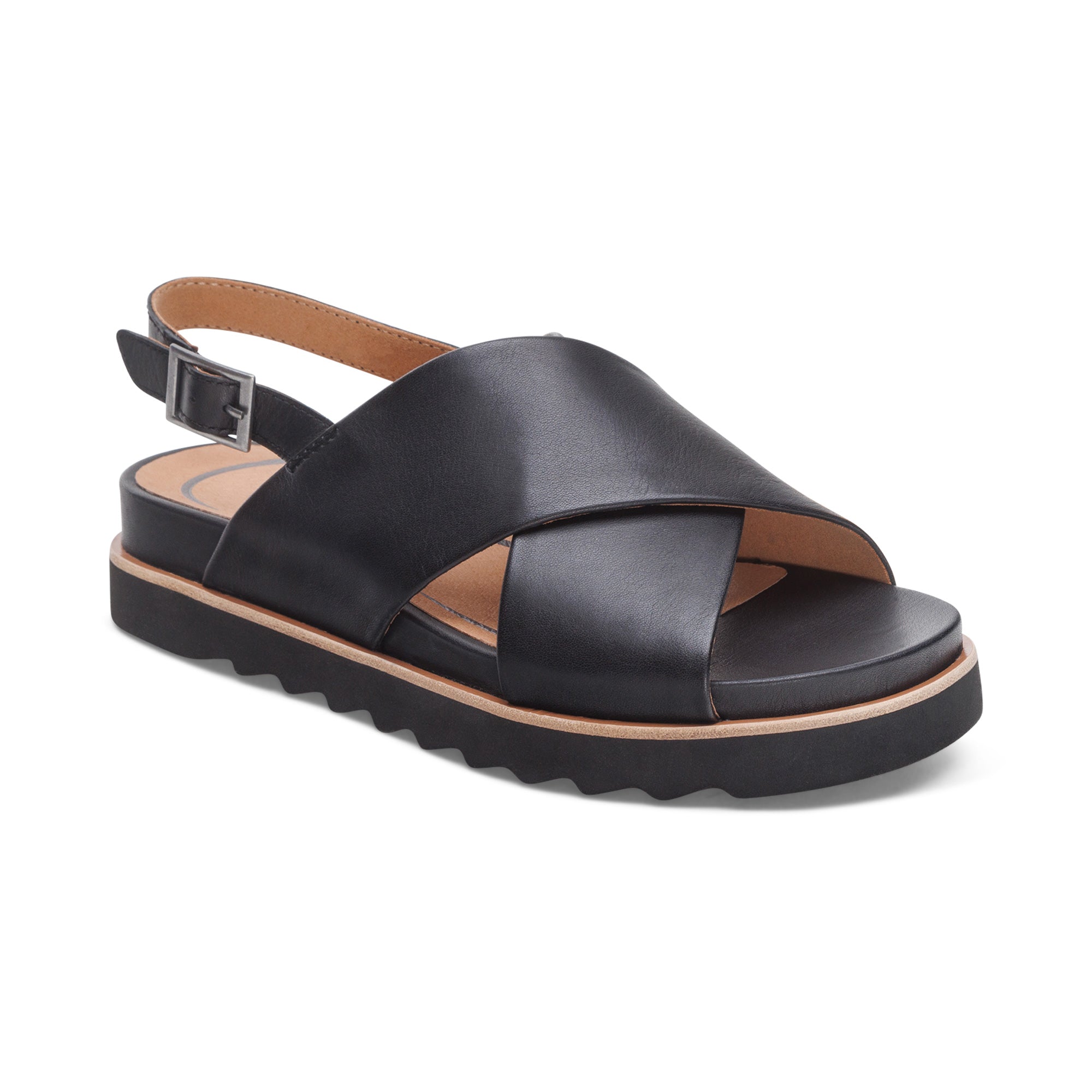 Aetrex Thea black back strap cork flat sandal