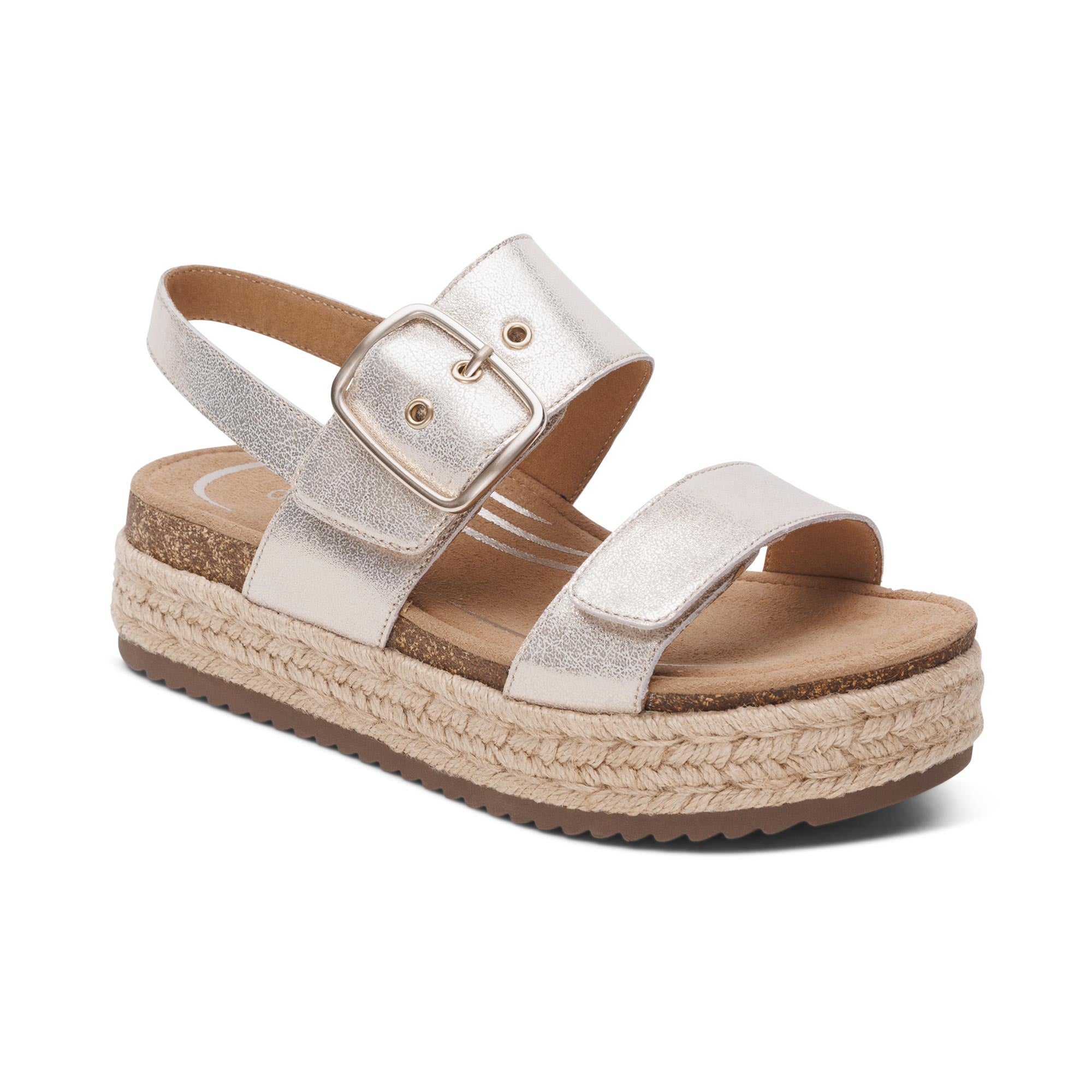 Champagne Aetrex Vania arch support platform sandal