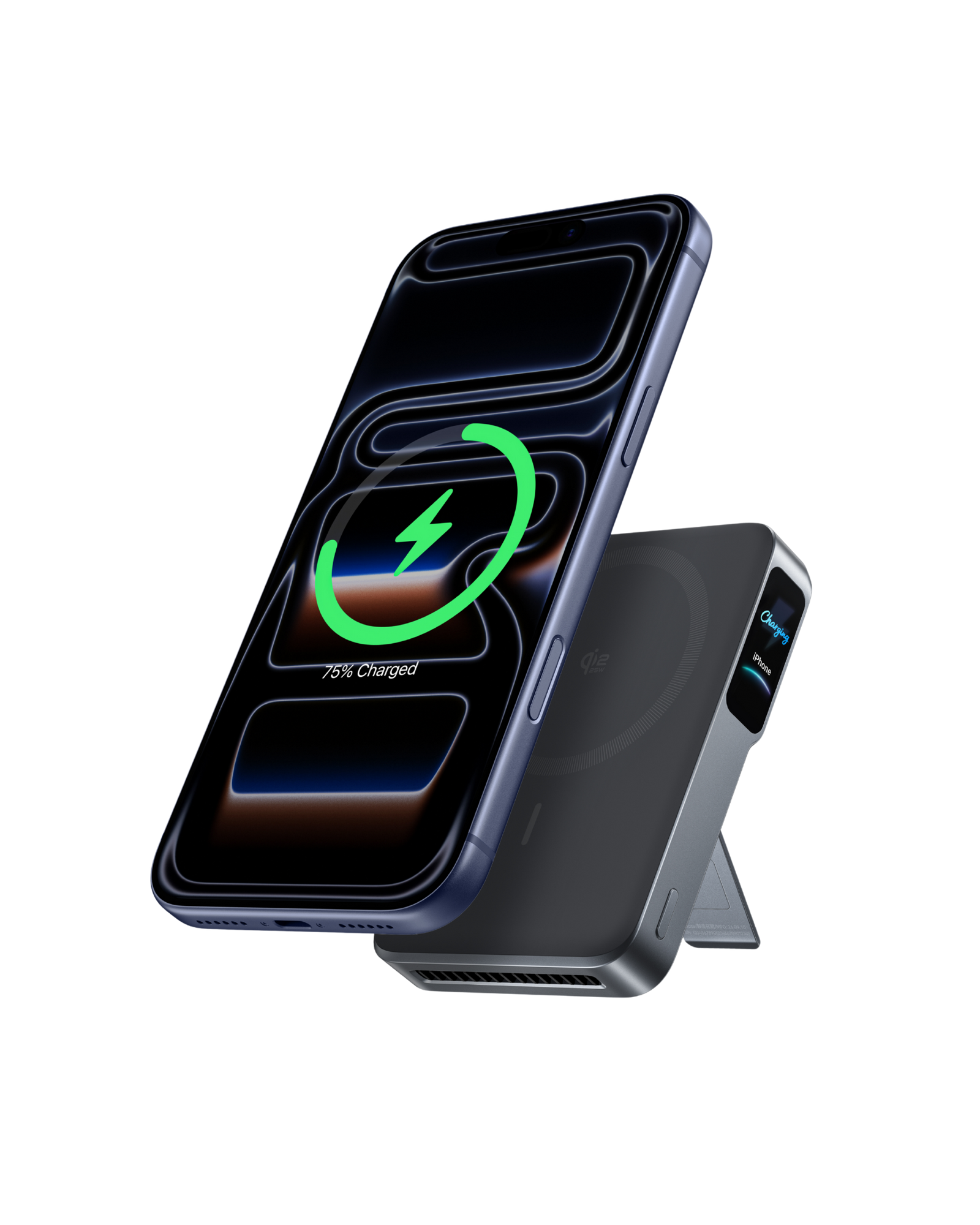 Anker MagGo Powerbank 2 Pro mit aufgestelltem Smartphone