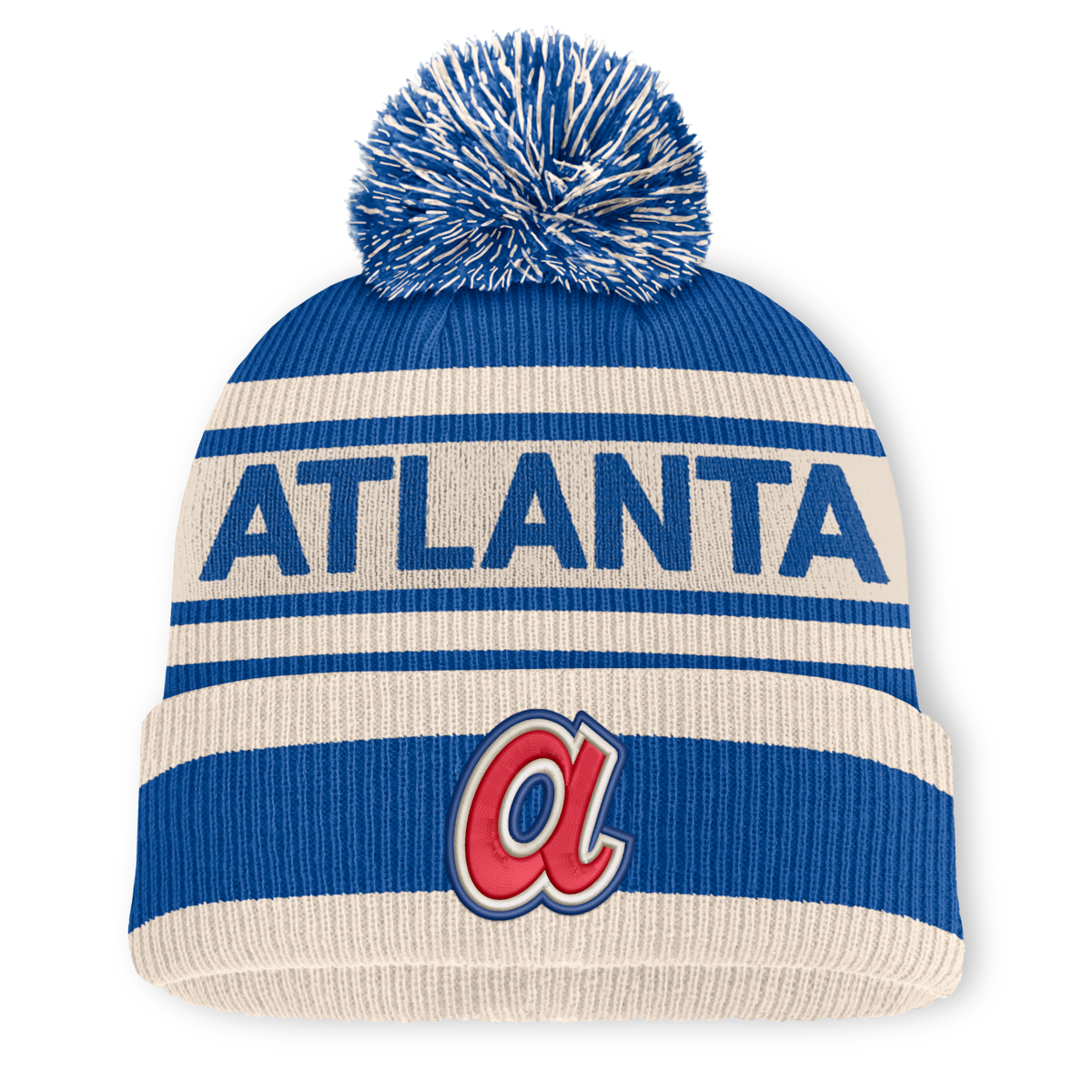 Atlanta Braves royal tape measure cuffed knit hat with pom