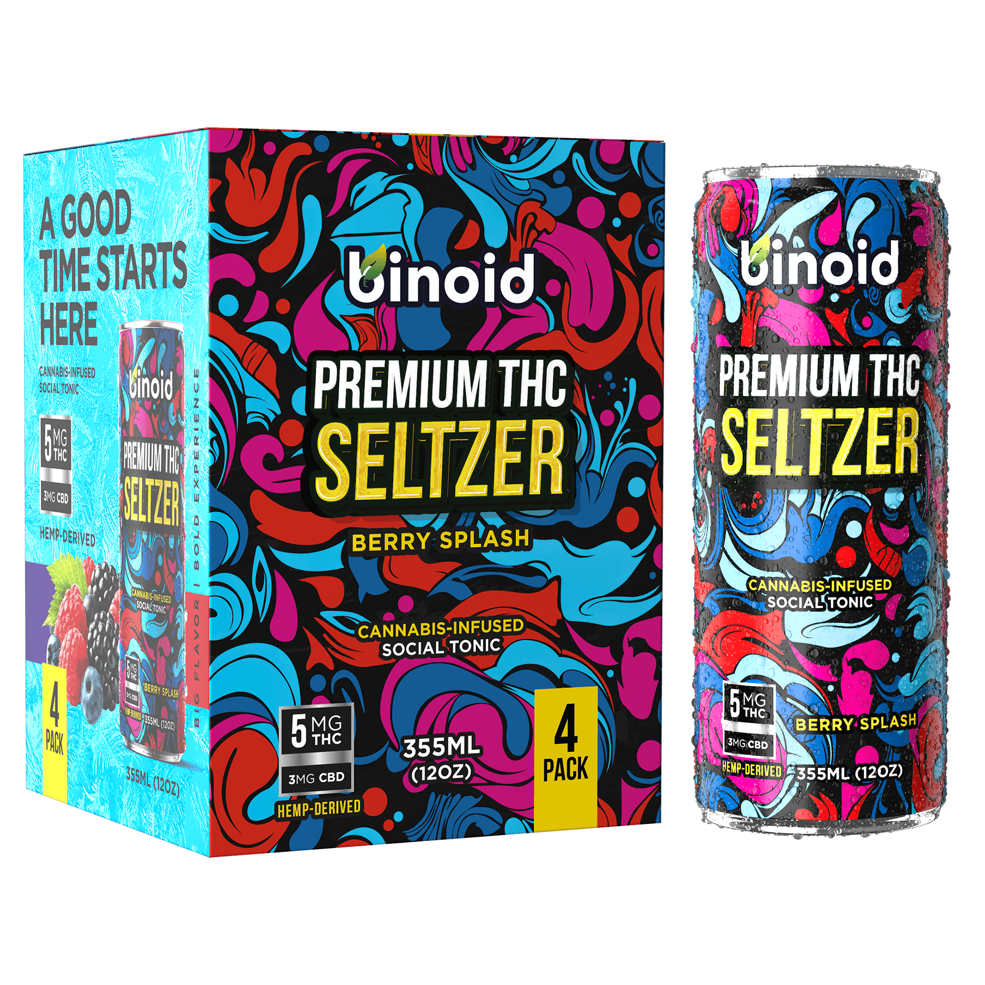 Binoid Good Vibes Berry Splash THC seltzer cans