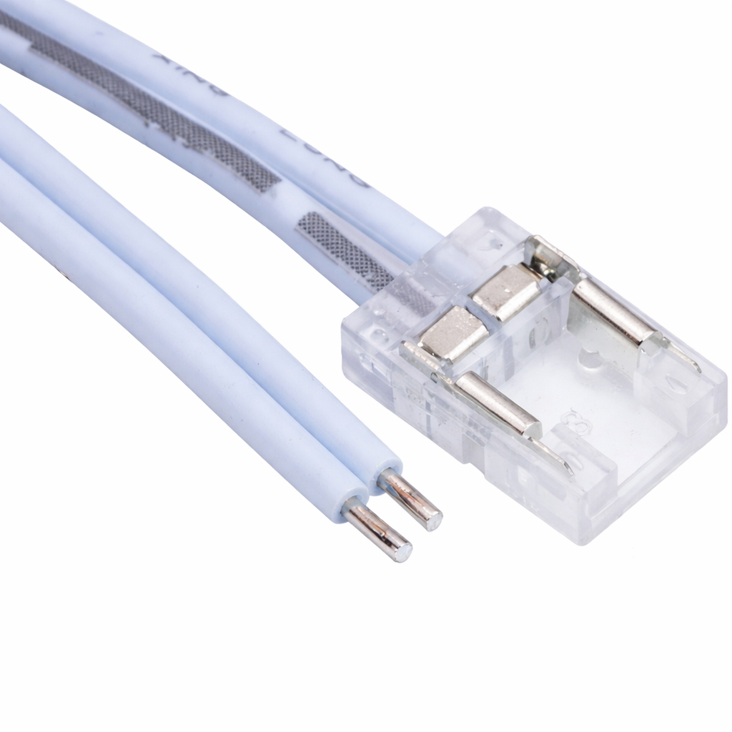 Live end connector for an 8 millimetre COB LED strip