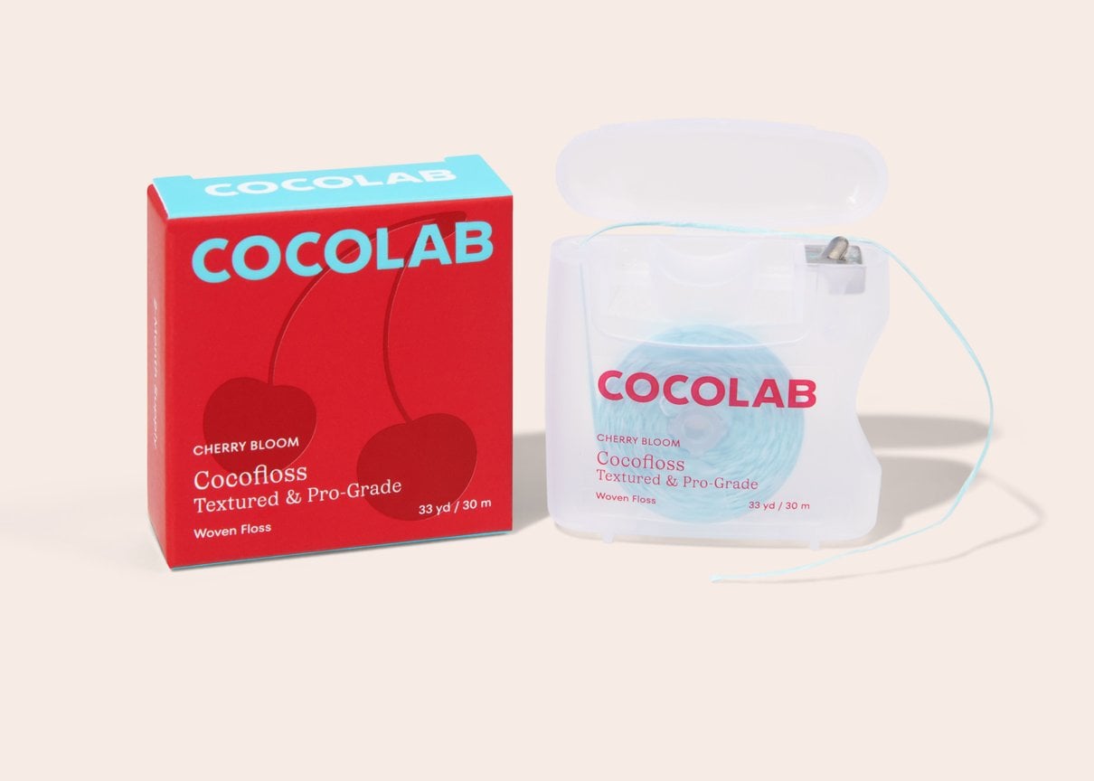 Cocofloss Cherry Bloom Dental Floss spool and dispenser