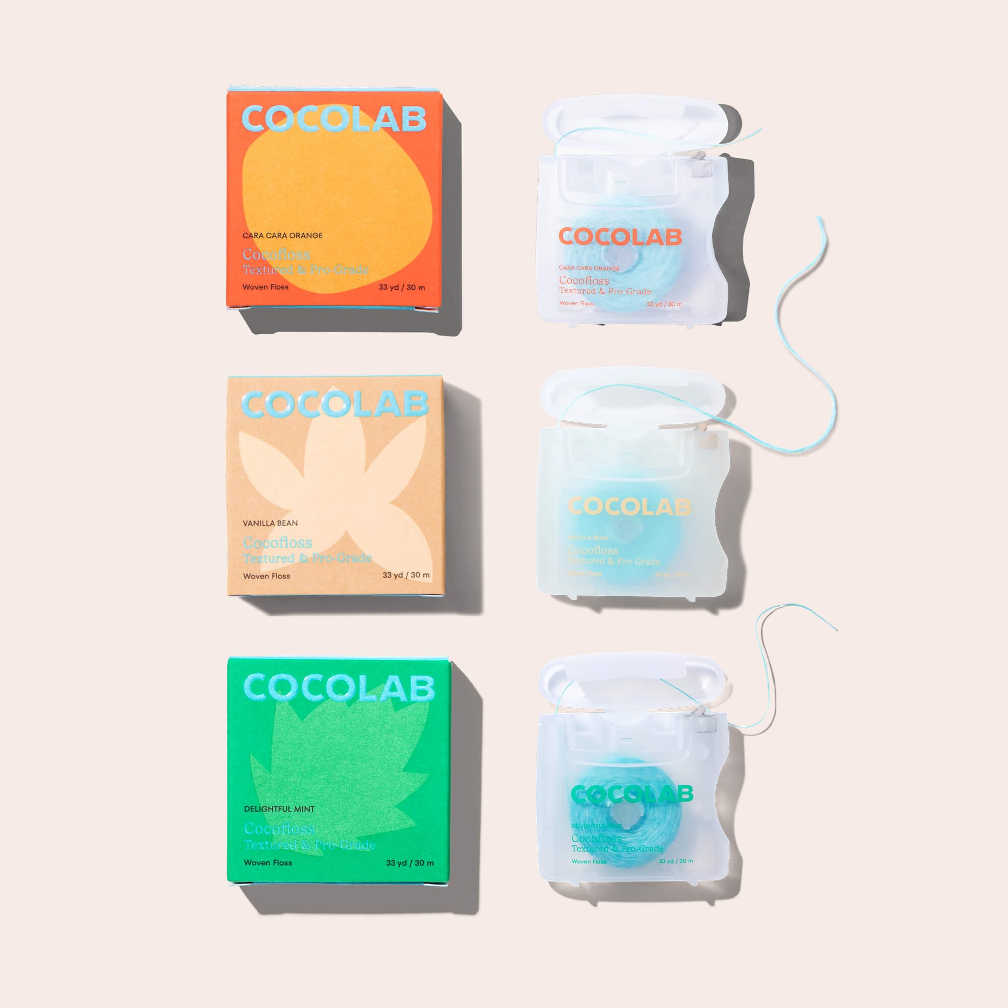 Cocofloss Citrus Creme Floss Trio in seasonal citrus shades