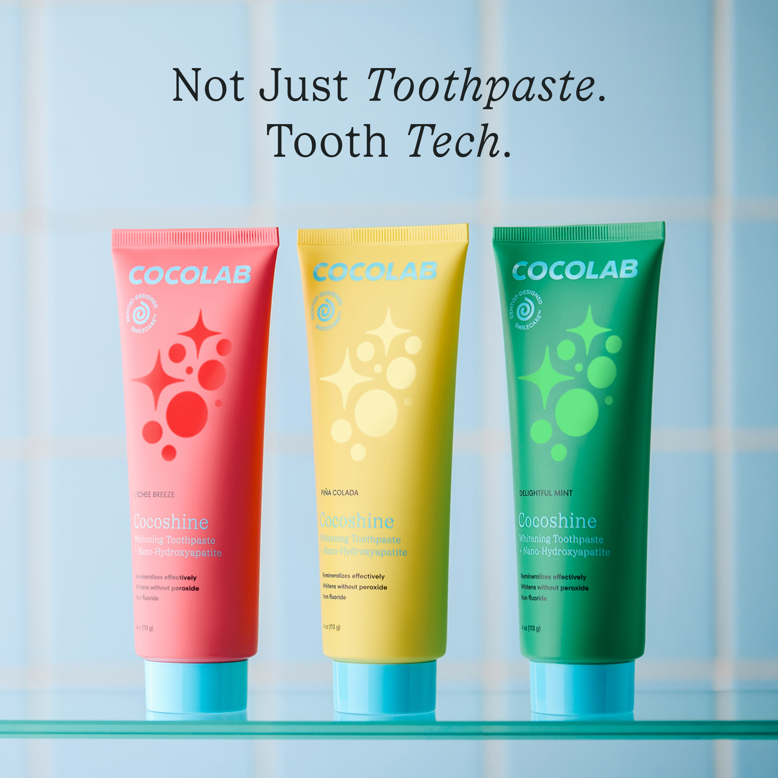 Three Cocoshine toothpaste tubes