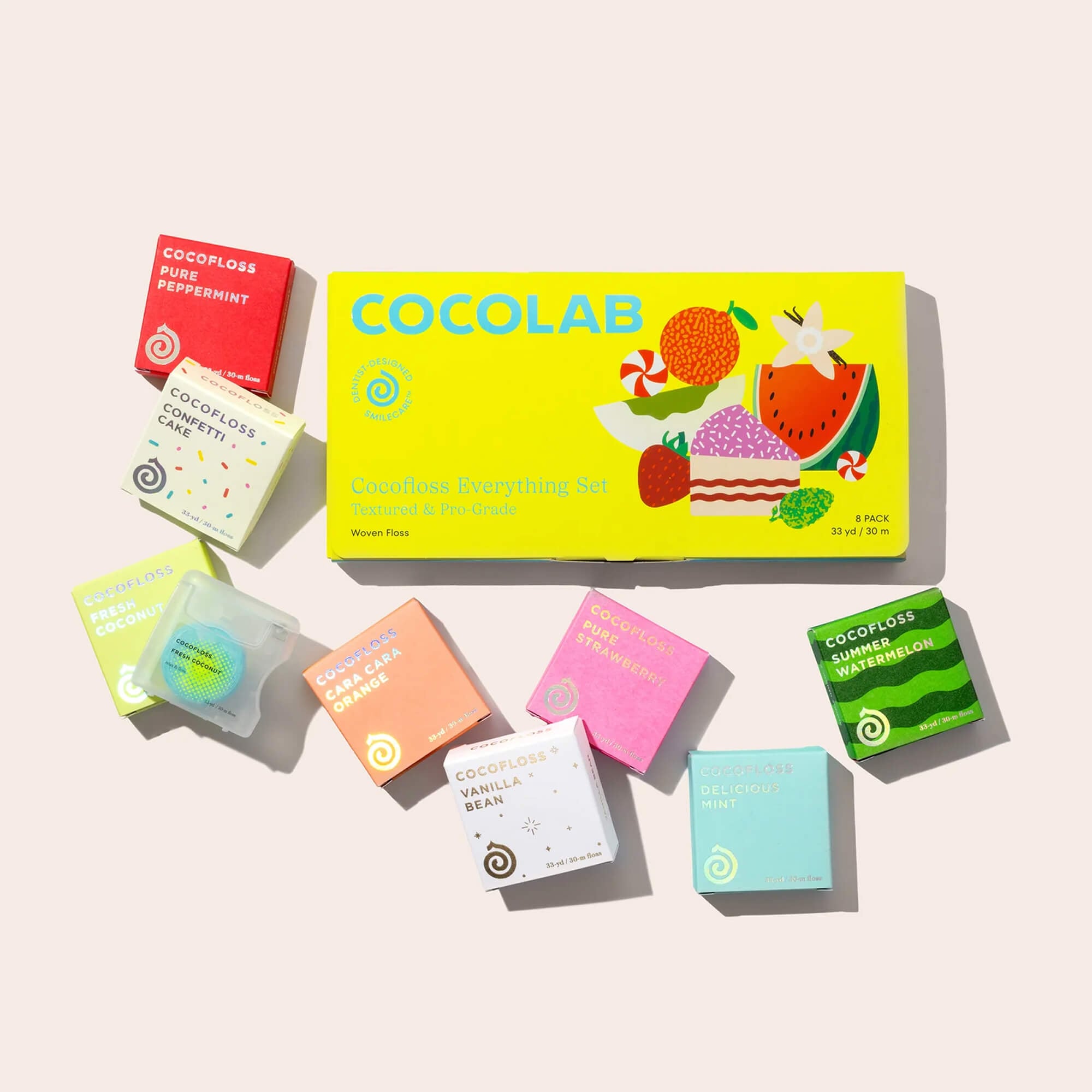 Cocofloss Everything Set arranged as an oral care collection