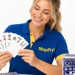 Mahjongkort i kompakt blå ask