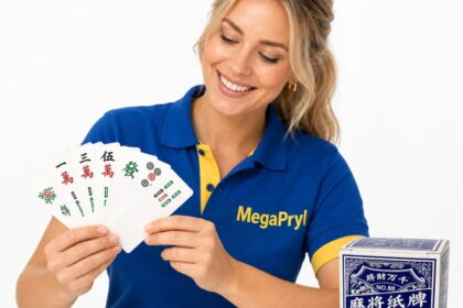 Mahjongkort i kompakt blå ask