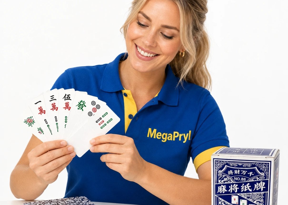 Mahjongkort i kompakt blå ask