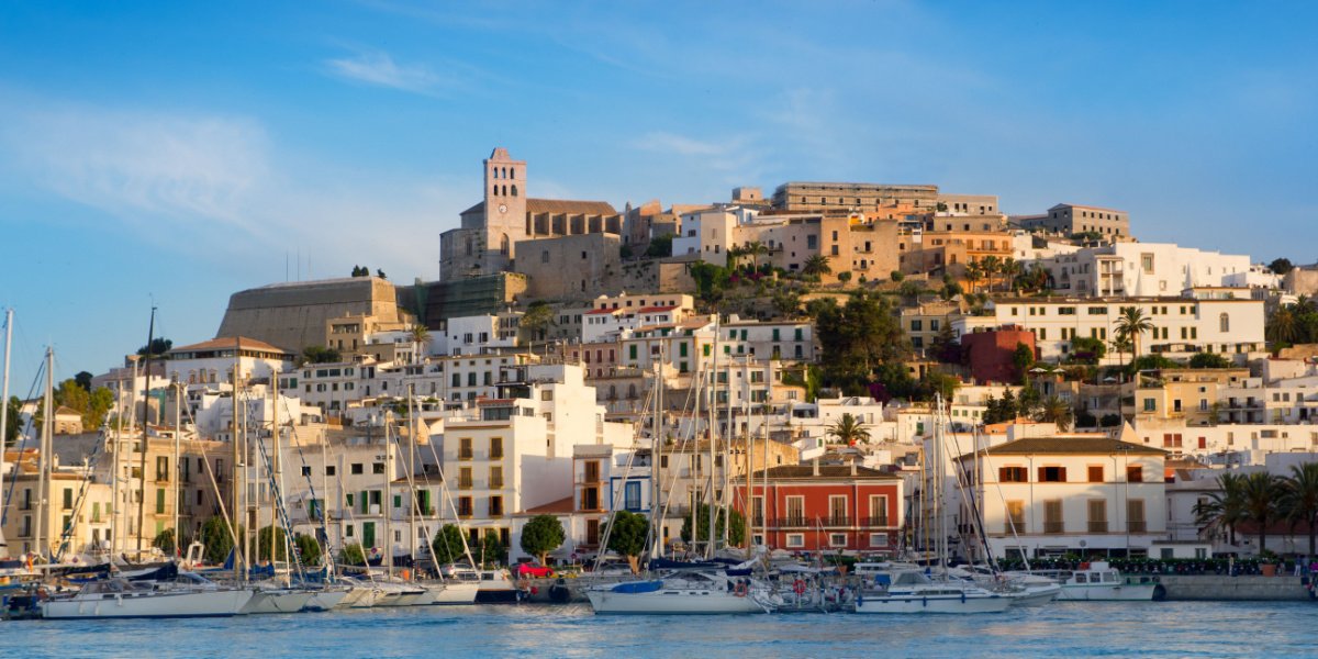 Boats arriving at Ibiza town from the sea
