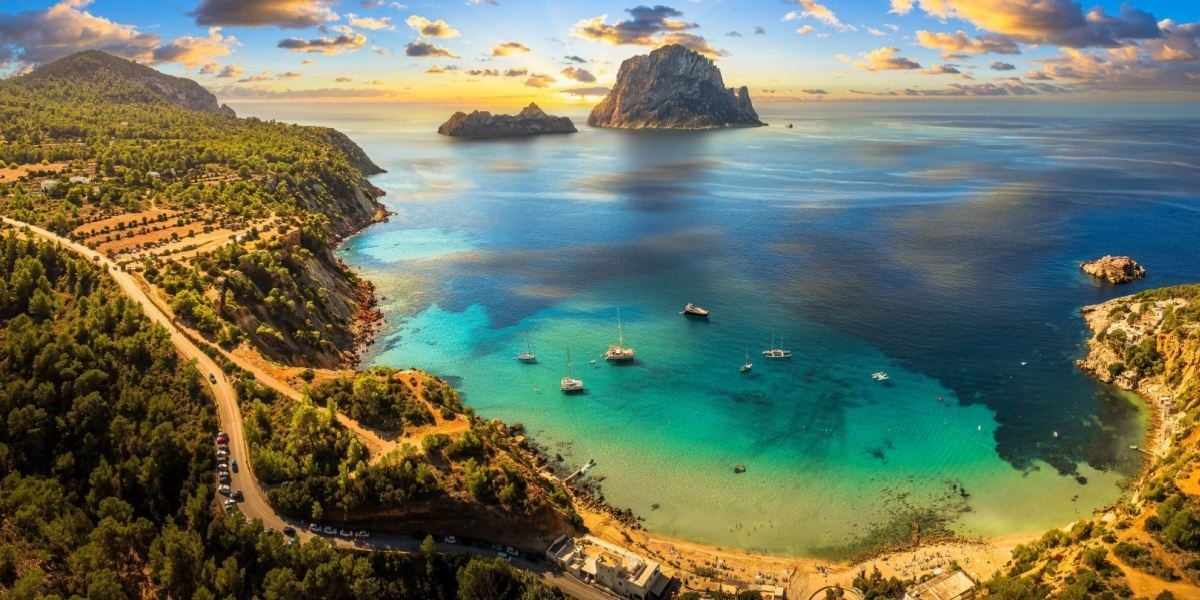 Cala d'Hort coastline and Es Vedra in Ibiza