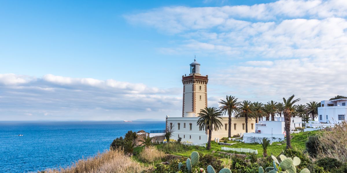Tangier lighthouse and Morocco coast ferry destination