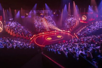 Lit theatre arena from Hunger Games on Stage