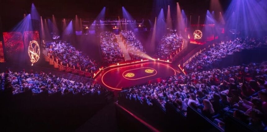 Lit theatre arena from Hunger Games on Stage