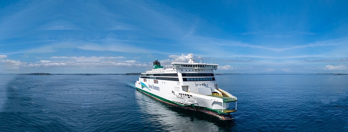 Oscar Wilde ferry sailing at sea viewed from above