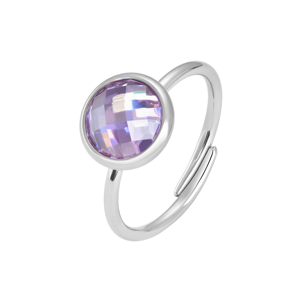 Anello da donna in acciaio con zircone rosa
