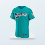 Teal Nike Miami Marlins authentic jersey shown as a single product