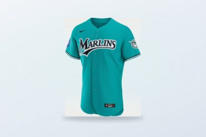 Teal Nike Miami Marlins authentic jersey shown as a single product