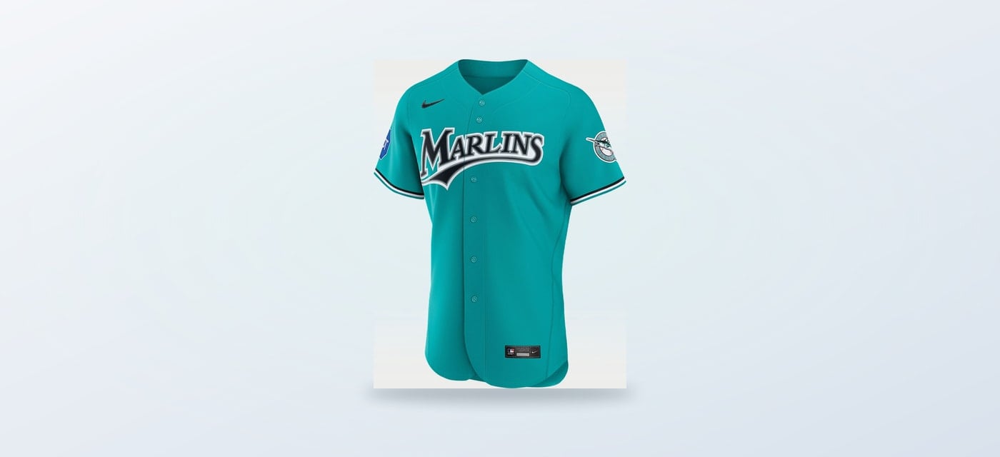 Teal Nike Miami Marlins authentic jersey shown as a single product