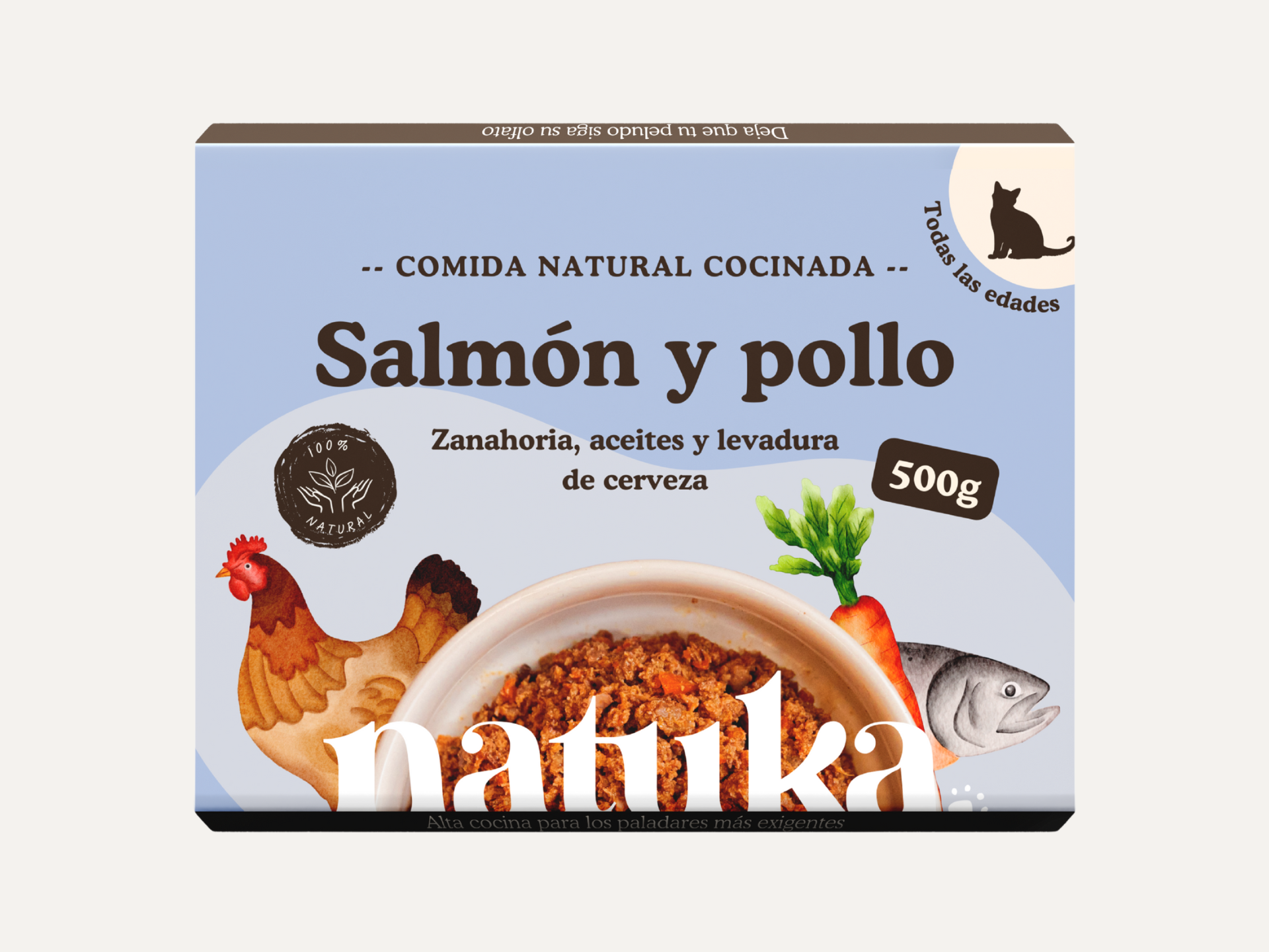 Menú cocinado de pollo y salmón para gato de Natuka