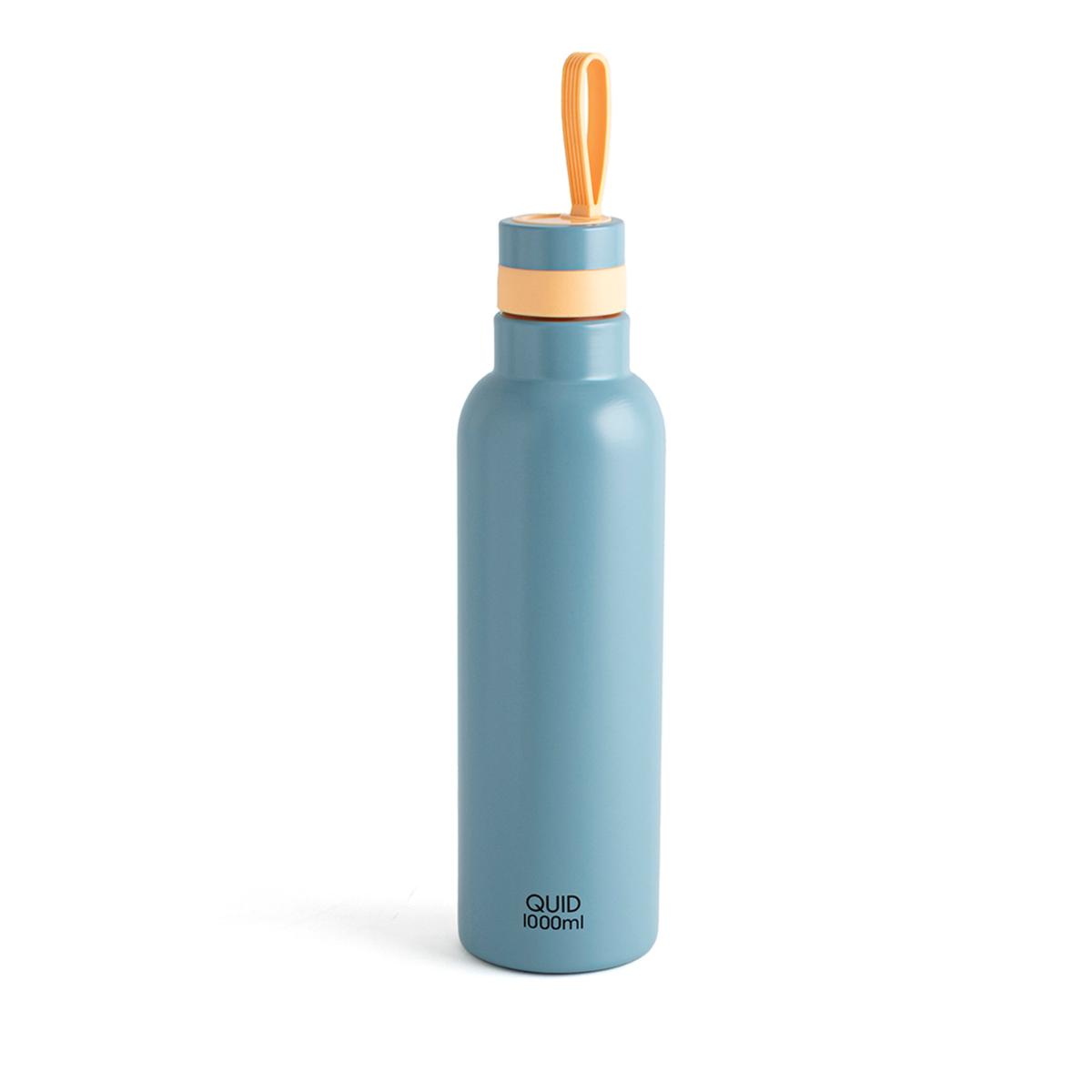 Botella azul de acero inoxidable con asa