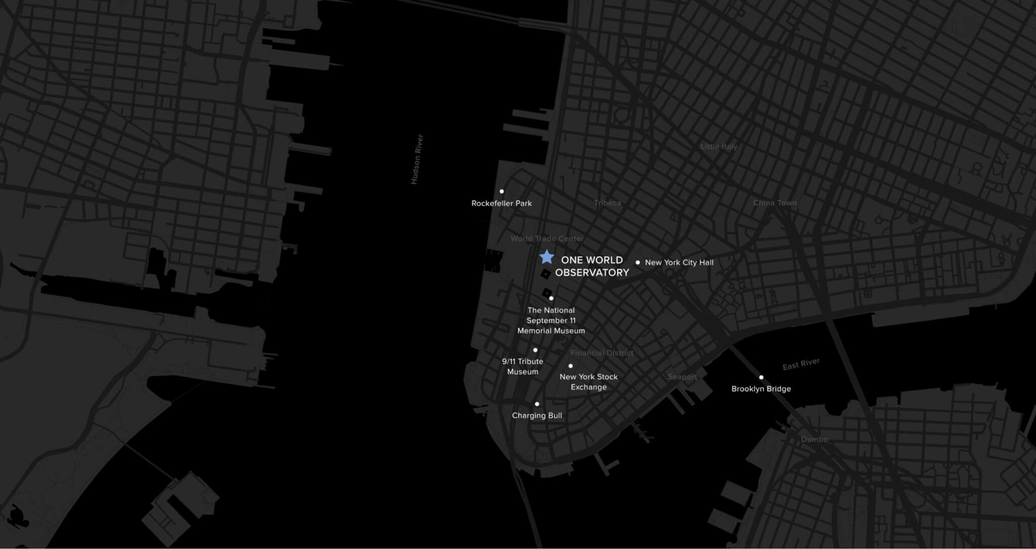 Map showing the location of One World Observatory at One World Trade Center