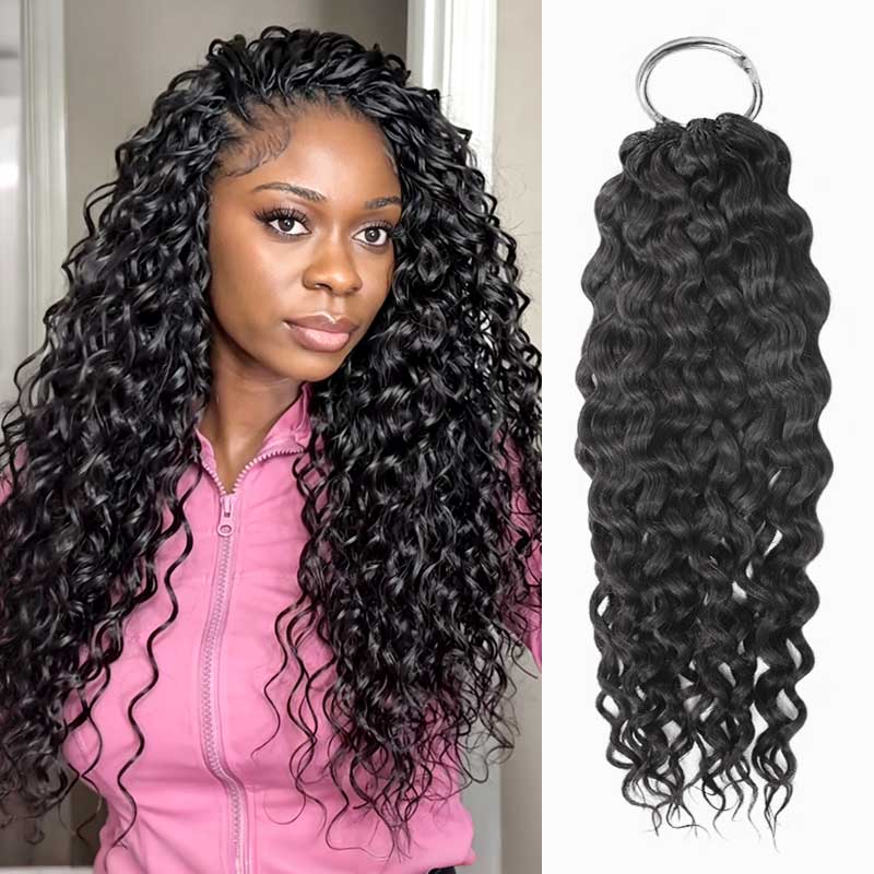 QVR natural black water wave human hair extension