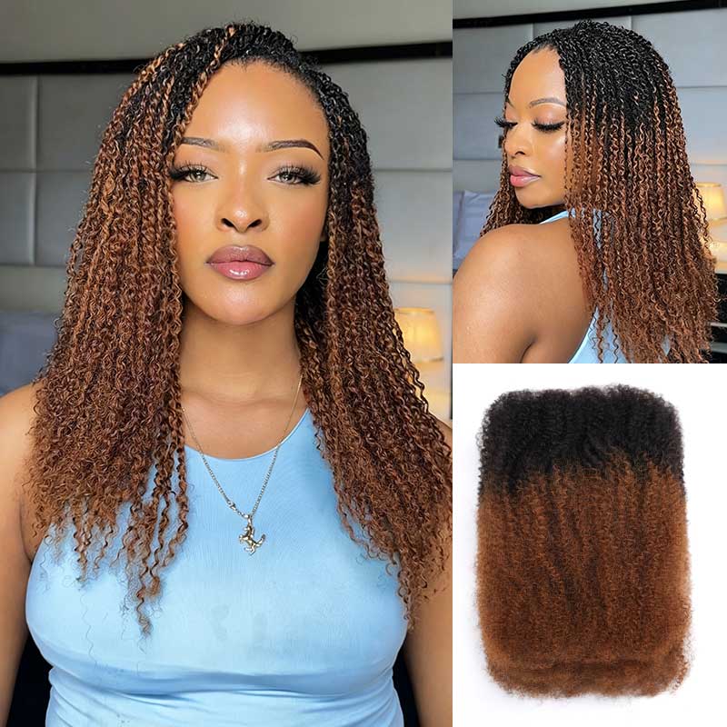 QVR ombre brown Afro kinky bulk human hair
