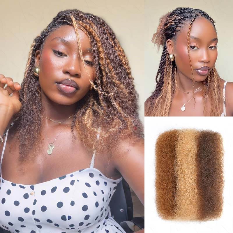 QVR highlighted afro kinky bulk human hair for braiding