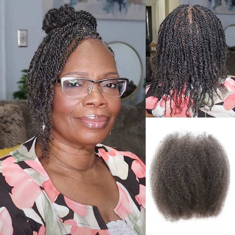 QVR salt and pepper afro kinky bulk human hair