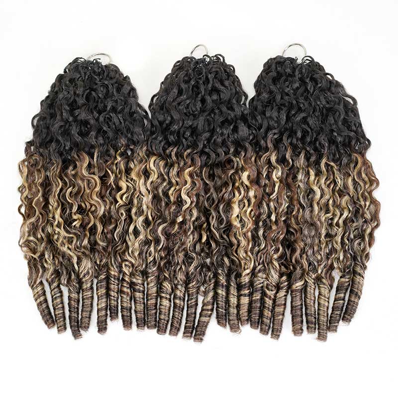 QVR sun-kissed blonde mixed highlights Burmese curly crochet hair