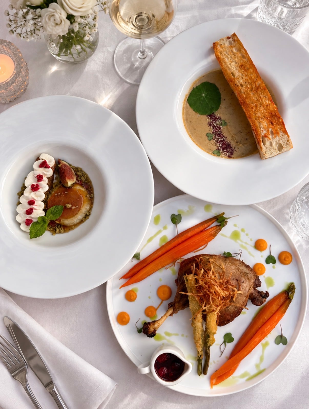 Trzy dania restauracyjne na talerzach