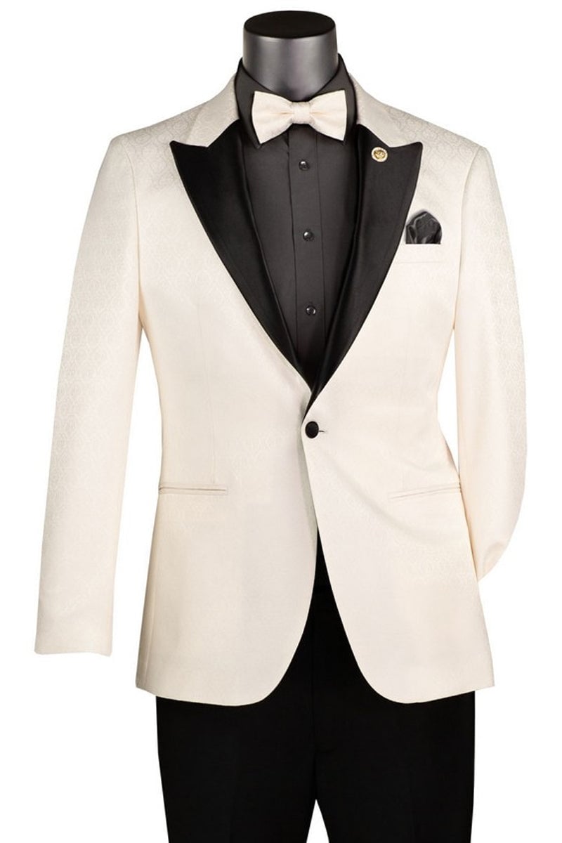 Ivory off white jacquard tuxedo jacket