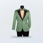 Sage green jacquard tuxedo jacket with black satin lapel