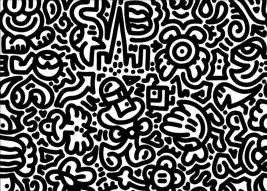 Doodled tabletop inside the Mr Doodle installation